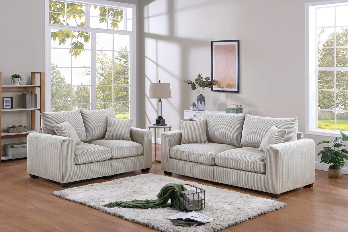 Classic Living Room Set With Pillows - Ivory - Furniture Home Direct