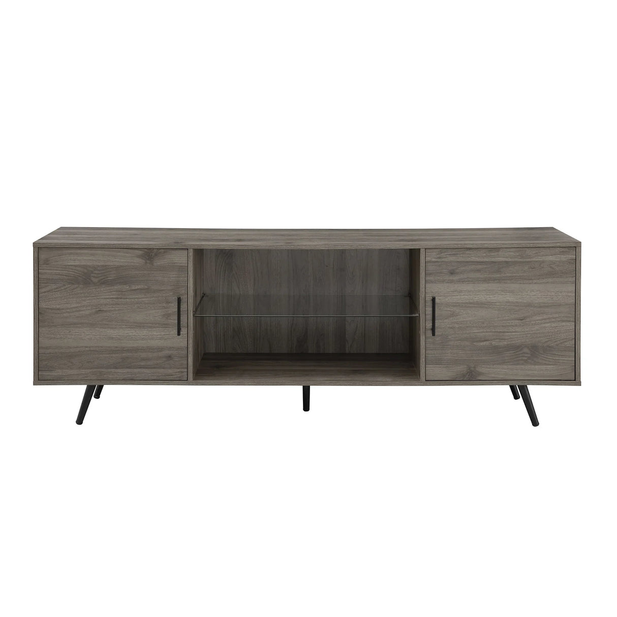 Mid-Century Modern 2 Door TV Stand With Glass Shelf - Furniture Home Direct