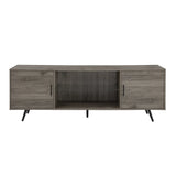 Mid-Century Modern 2 Door TV Stand With Glass Shelf - Furniture Home Direct