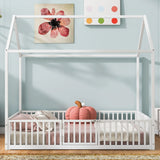 Metal House Bed With Fence And Door - Furniture Home Direct