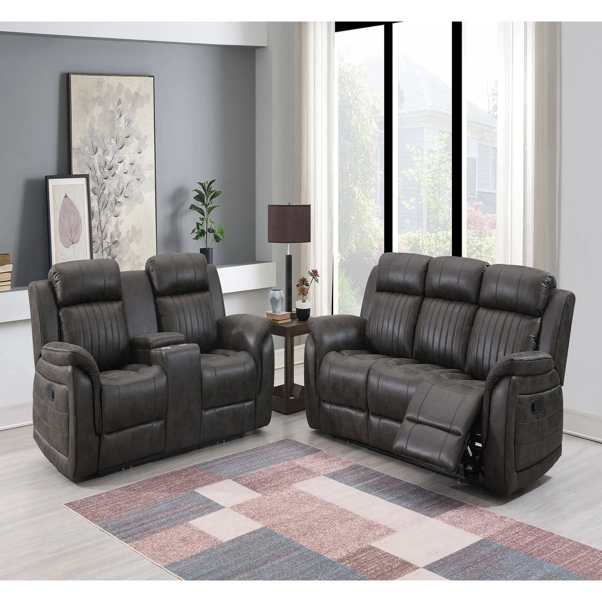 Steban - Console Reclining Loveseat - Gray - Furniture Home Direct
