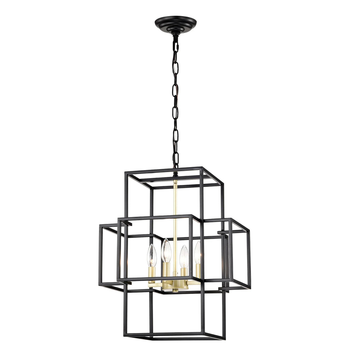 4 Light Metal Lantern Tiered Pendant Hanging Light Fixtures, Industrial Farmhouse Adjustable Height Chandeliers For Dining Room Hallway Foyer Entryway (E12 Bulbs Not Included) - Furniture Home Direct