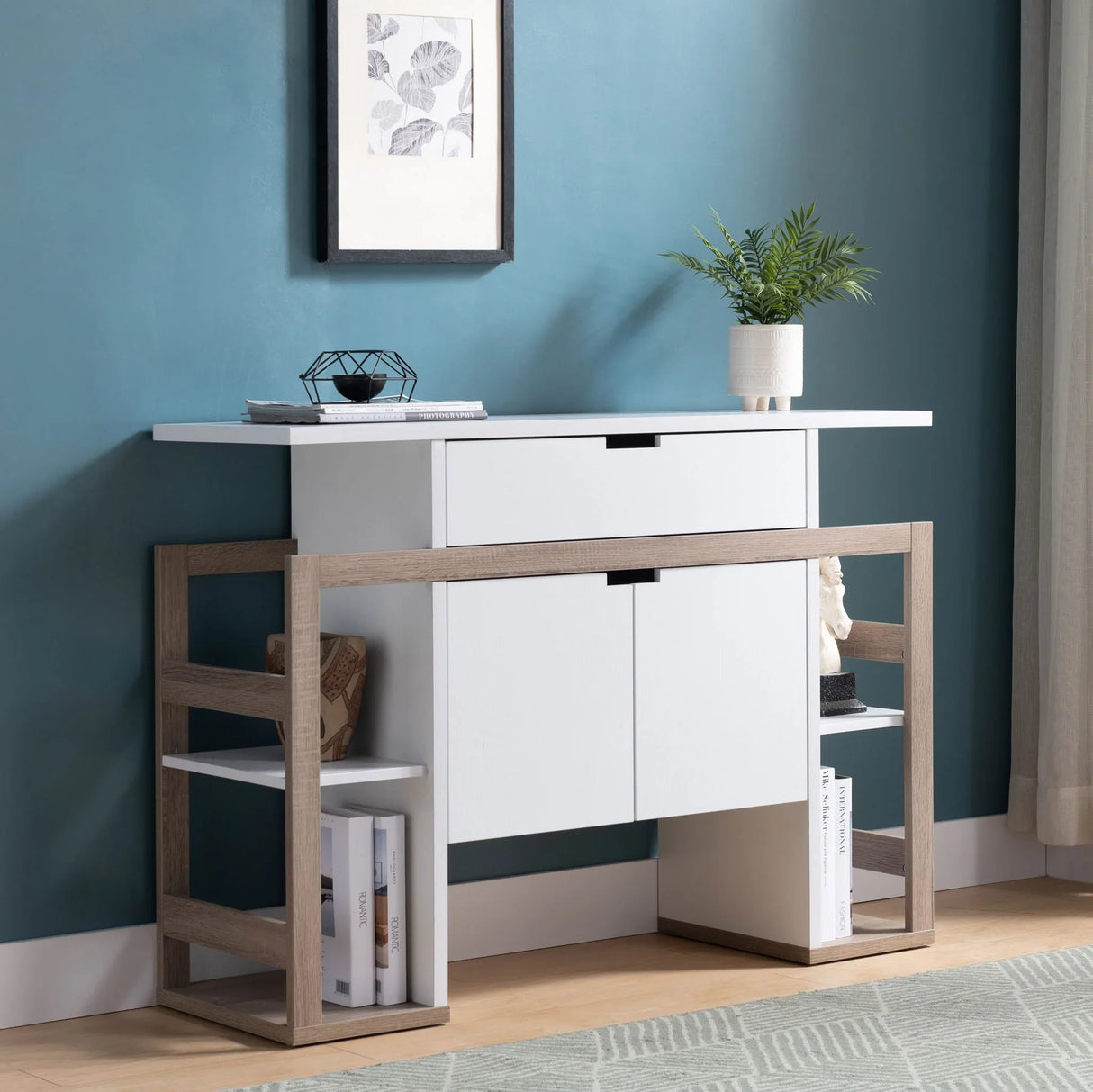 Modernize Kitchen Buffet Organizing Cabinet With 4 Shelves - White / Dark Taupe - Furniture Home Direct