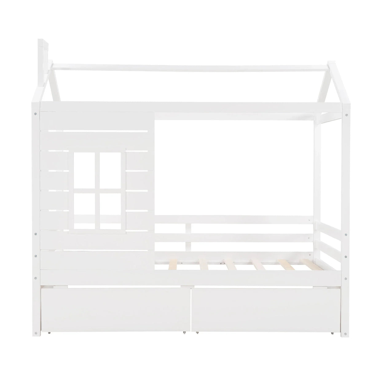 Twin Size Classic House Bed With 2 Drawers - White - Furniture Home Direct