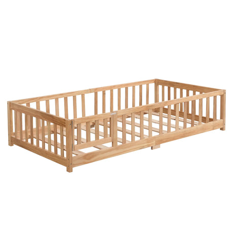 Solid Wood Floor Bed With Door And Fence For Children - Furniture Home Direct