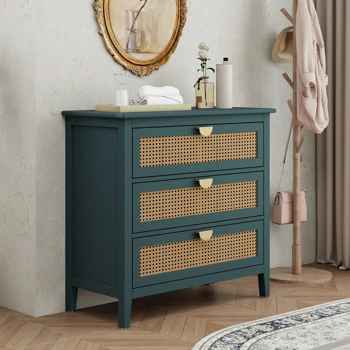3 Drawer Cabinet, Natural Rattan, American Furniture - Furniture Home Direct