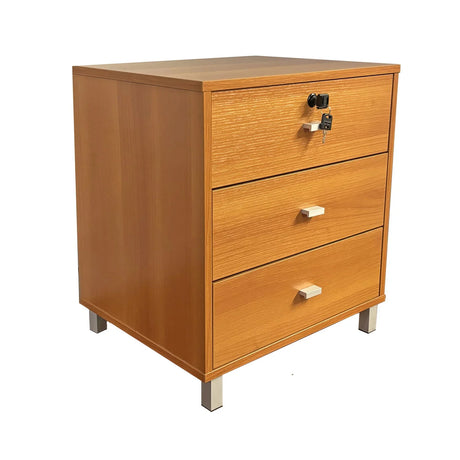 3 Drawer Nightstand Locking Top Drawer Metal Drawer Glides Metal Bar Handles - Furniture Home Direct