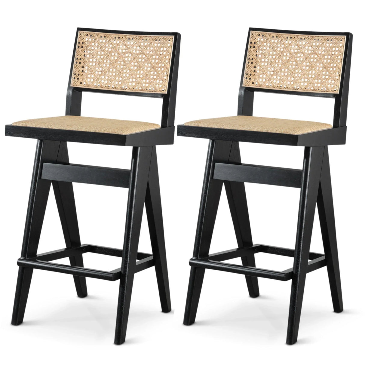Keira - Bar Stool (Set of 2) - Black / Rattan - Furniture Home Direct