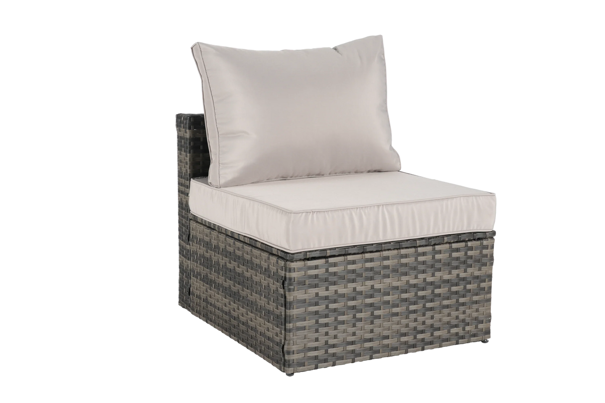 Wicker Outdoor Sectional Set with Curved Ottoman & Glass Top Table - Furniture Home Direct