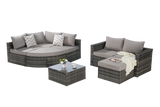Wicker Outdoor Sectional Set with Curved Ottoman & Glass Top Table - Furniture Home Direct