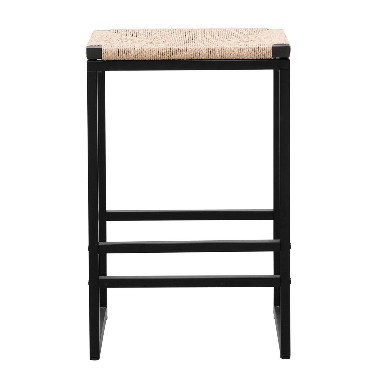 Boho Style Backless Bar Stools (Set of 2) With Paper Rope Woven Seat & Metal Frame For Kitchen Counter - Furniture Home Direct