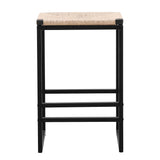 Boho Style Backless Bar Stools (Set of 2) With Paper Rope Woven Seat & Metal Frame For Kitchen Counter - Furniture Home Direct