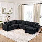 Oversized Sectional U-Shaped Sofa With Chaise Lounge And Three Soft Throw Pillows - Furniture Home Direct