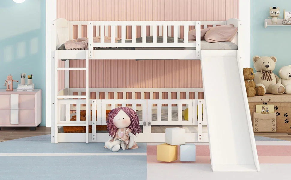 Low Bunk Bed With Slide, Fence And Ladder - Furniture Home Direct