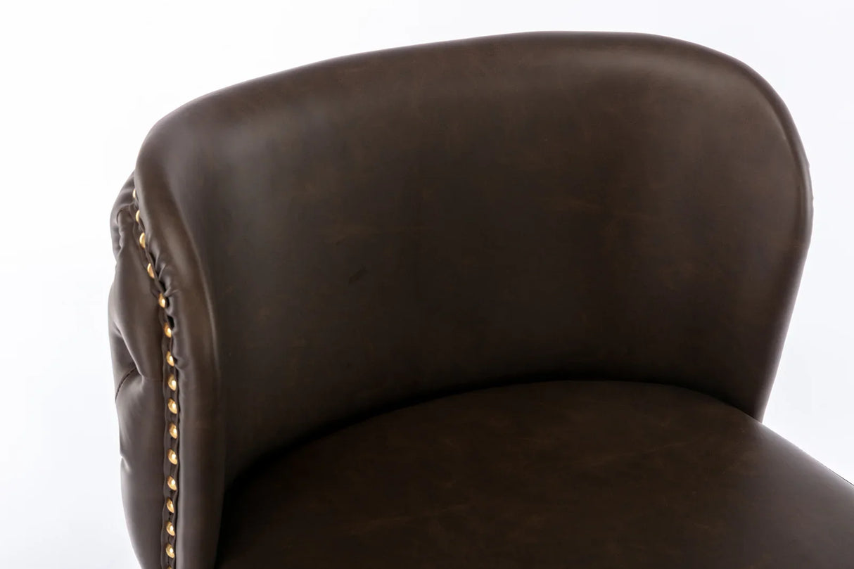 Bar Stools Swivel Tufted Faux Leather Set of 2 Brown - Furniture Home Direct