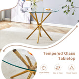 Dining Table Round Glass Top With Gleaming Golden Base Gold - Furniture Home Direct