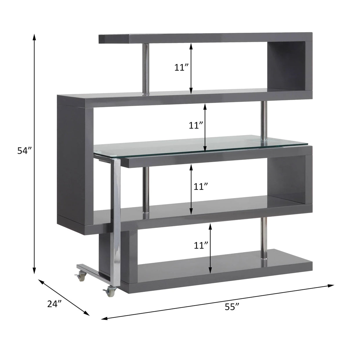 Buck II - Clear Glass, Chrome High Gloss Writing Desk With Shelf - Furniture Home Direct