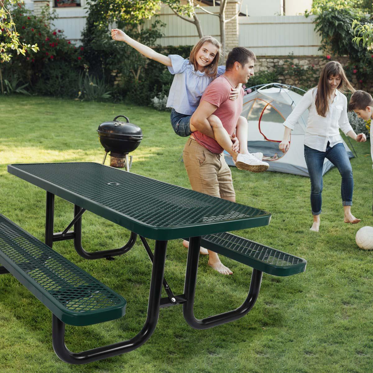 Outdoor Steel Picnic Rectangular Table With Umbrella Pole - Furniture Home Direct