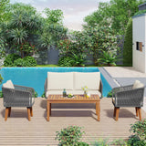 4-Piece Patio Conversation Set with Loveseat, 2 Chairs, Coffee Table + Cushions - Gray - Furniture Home Direct
