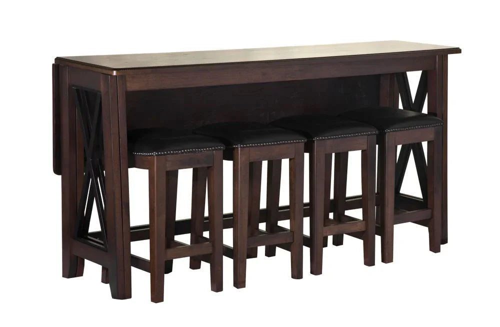 Drop Leaf Table With 4 Stools - Dark Brown - Furniture Home Direct