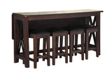 Drop Leaf Table With 4 Stools - Dark Brown - Furniture Home Direct