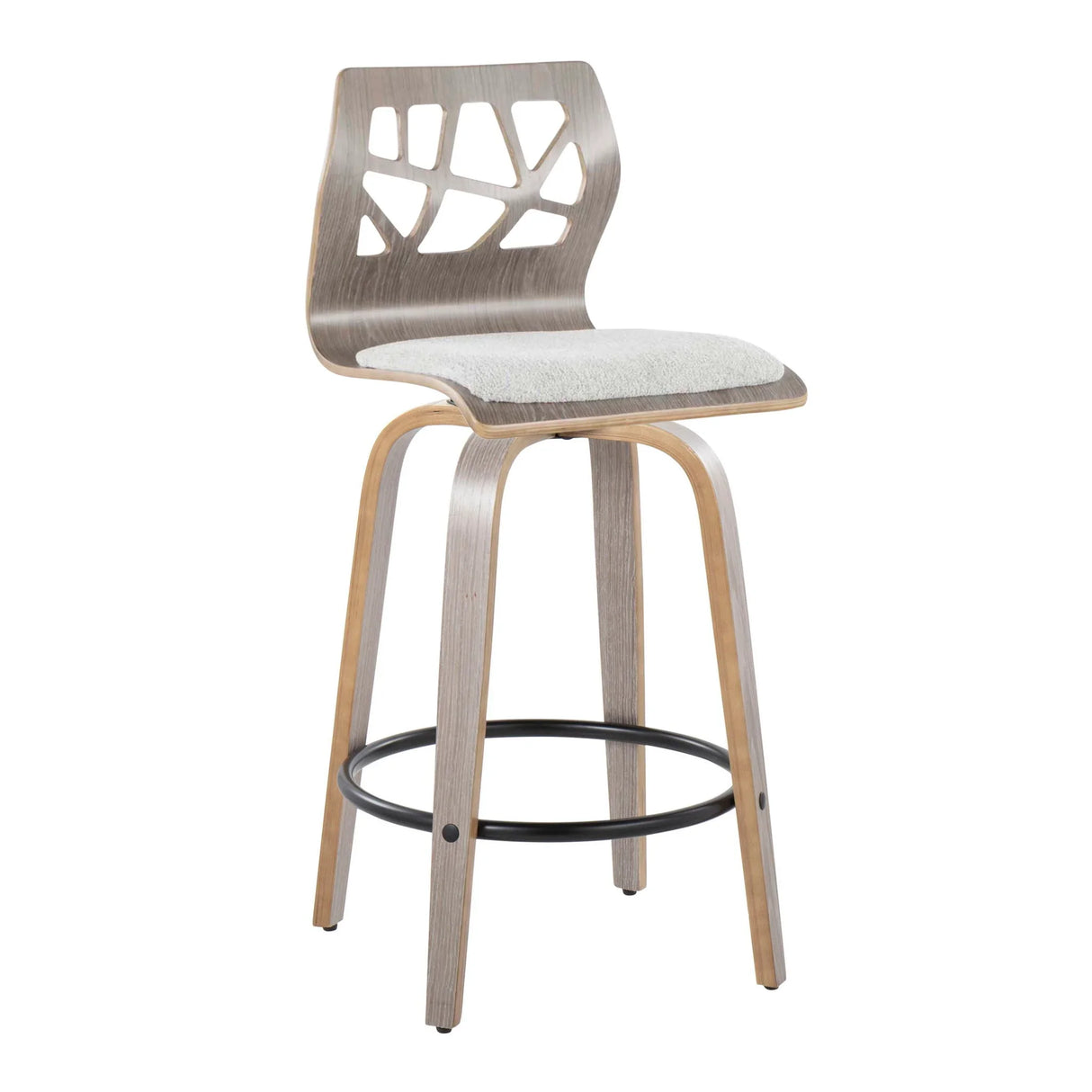 Folia - Contemporary Fixed Height Counter Stool With Swivel With Round Footrest (Set of 2) - Light Gray - Furniture Home Direct