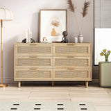 Rattan Storage Cabinet With 6 Drawers For Bedroom And Living Room - Natural - Furniture Home Direct