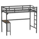 Twin Metal Loft Bed With Desk, Ladder And Guardrails, Bookdesk Under Bed - Black - Furniture Home Direct