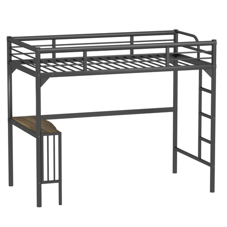 Twin Metal Loft Bed With Desk, Ladder And Guardrails, Bookdesk Under Bed - Black - Furniture Home Direct