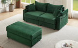 Sofa and Ottoman With Storage, Two USB Ports, Two Cup Holders and Phone Holder - Green - Furniture Home Direct