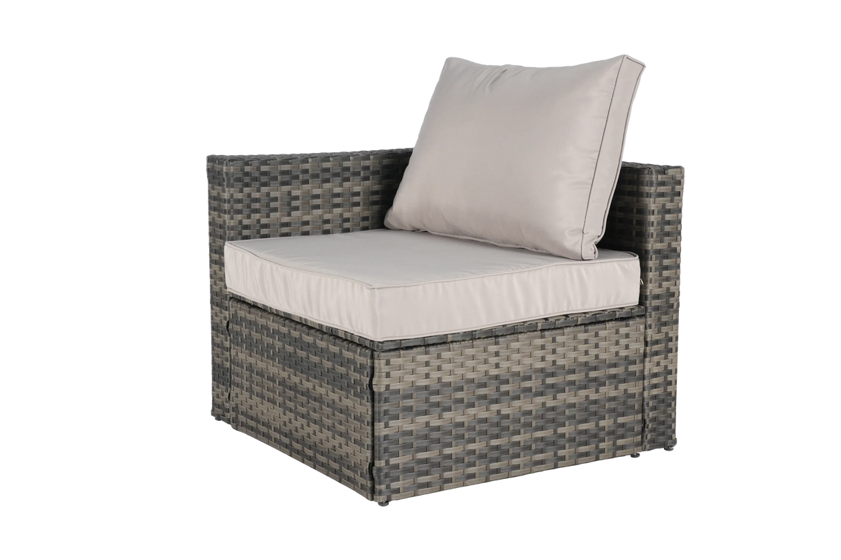 Wicker Outdoor Sectional Set with Curved Ottoman & Glass Top Table - Furniture Home Direct