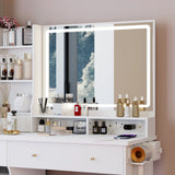 Vanity Desk Set With Cushioned Stool And Large Mirror White - Furniture Home Direct