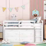 Loft Bed With Retractable Writing Desk And 4 Drawers, With Lateral Portable Desk And Shelves - Furniture Home Direct