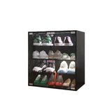 4 Layers Shoe Cabinet With Glass Door And Glass Layer Shoes Display Cabinet With LED Light Bluetooth Control - Black - Furniture Home Direct