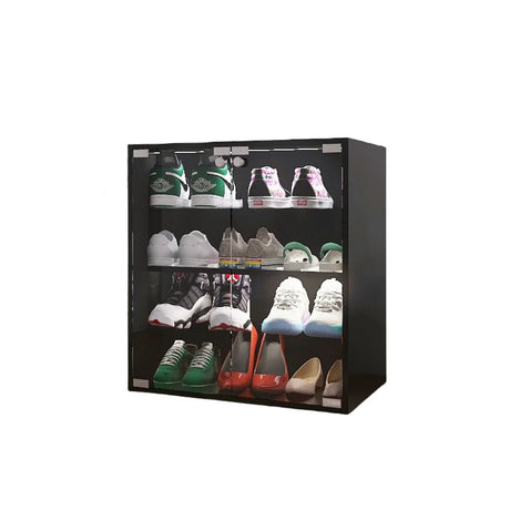 4 Layers Shoe Cabinet With Glass Door And Glass Layer Shoes Display Cabinet With LED Light Bluetooth Control - Black - Furniture Home Direct