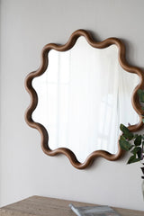 Wooden Accent Mirror With Unique Frame, Wall Mirror For Living Room Bedroom Entryway - Brown - Furniture Home Direct