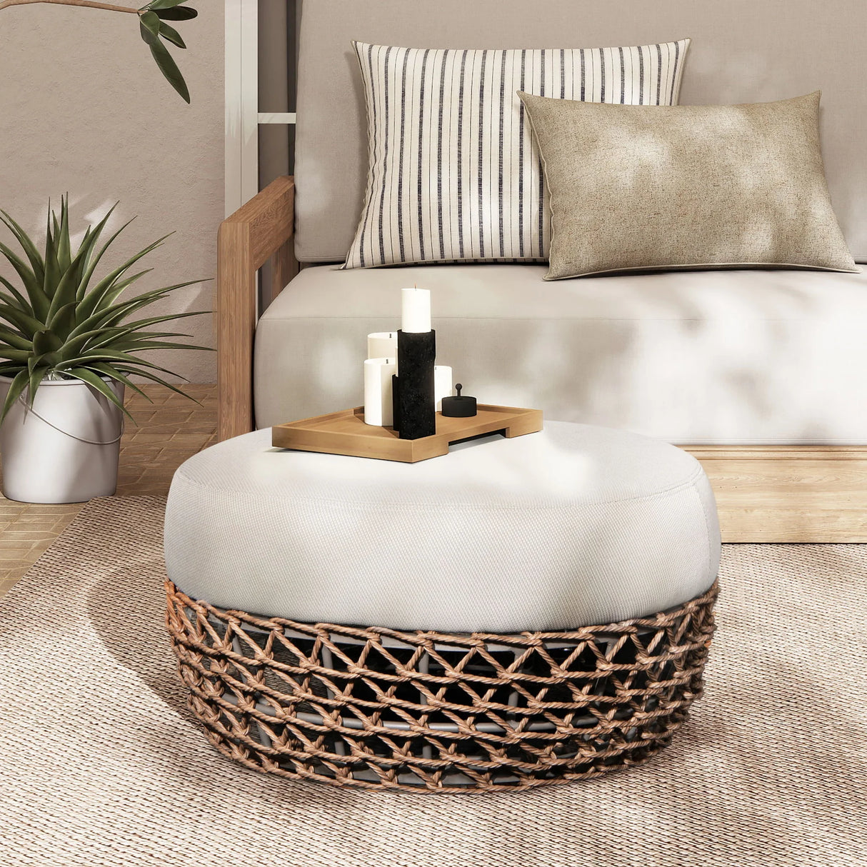 Willow - Round Upholstered Patio Ottoman - Furniture Home Direct