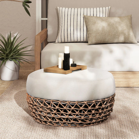 Willow - Round Upholstered Patio Ottoman - Furniture Home Direct