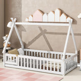 Tent-Shaped Floor Bed, With Guardrails, Slats, Door - Furniture Home Direct