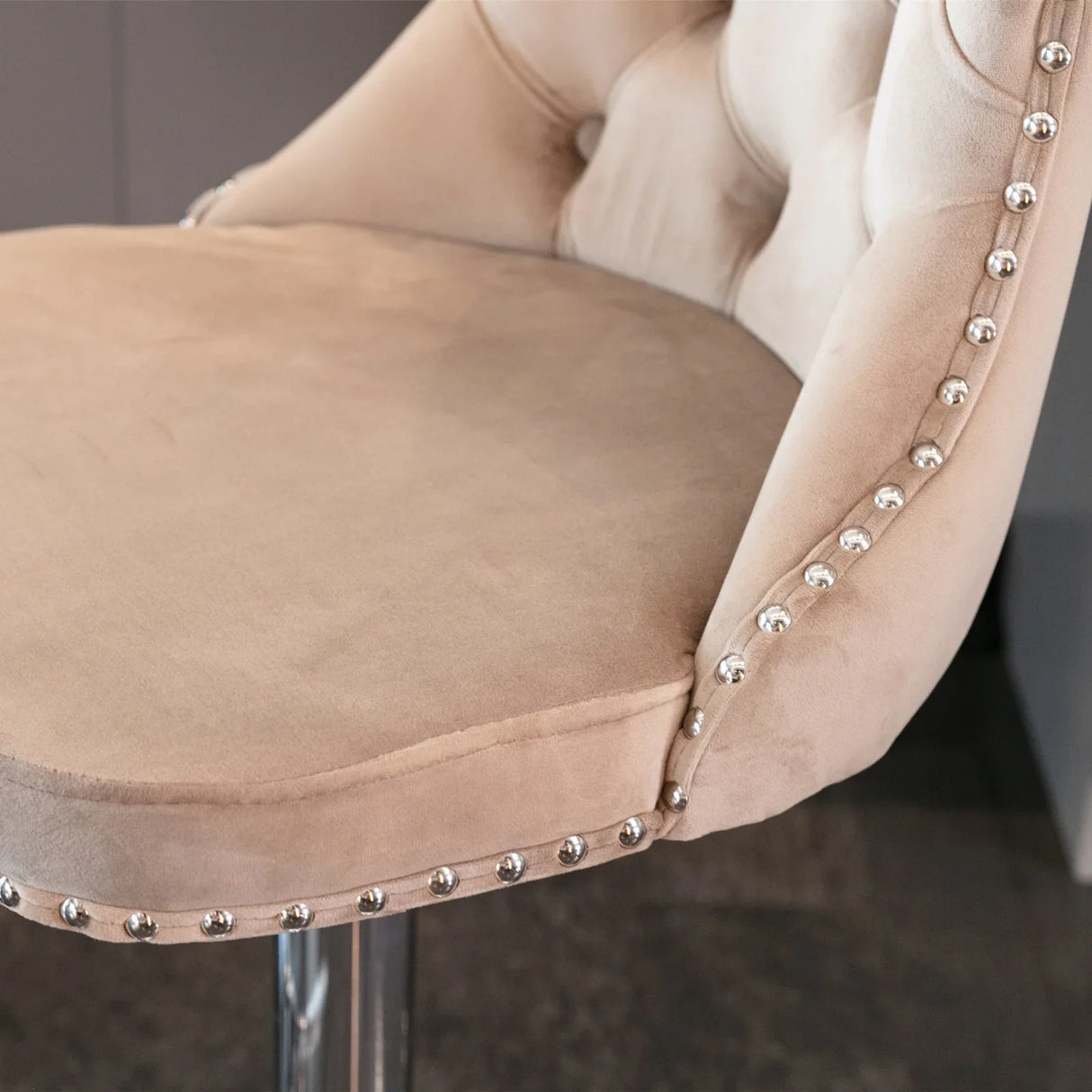 Bar Stool Set Swivel Tufted Velvet Chrome Base Khaki - Furniture Home Direct