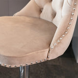 Bar Stool Set Swivel Tufted Velvet Chrome Base Khaki - Furniture Home Direct