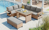 Outdoor Sectional with 2 Extendable Side Tables and Washable Covers - Brown - Furniture Home Direct