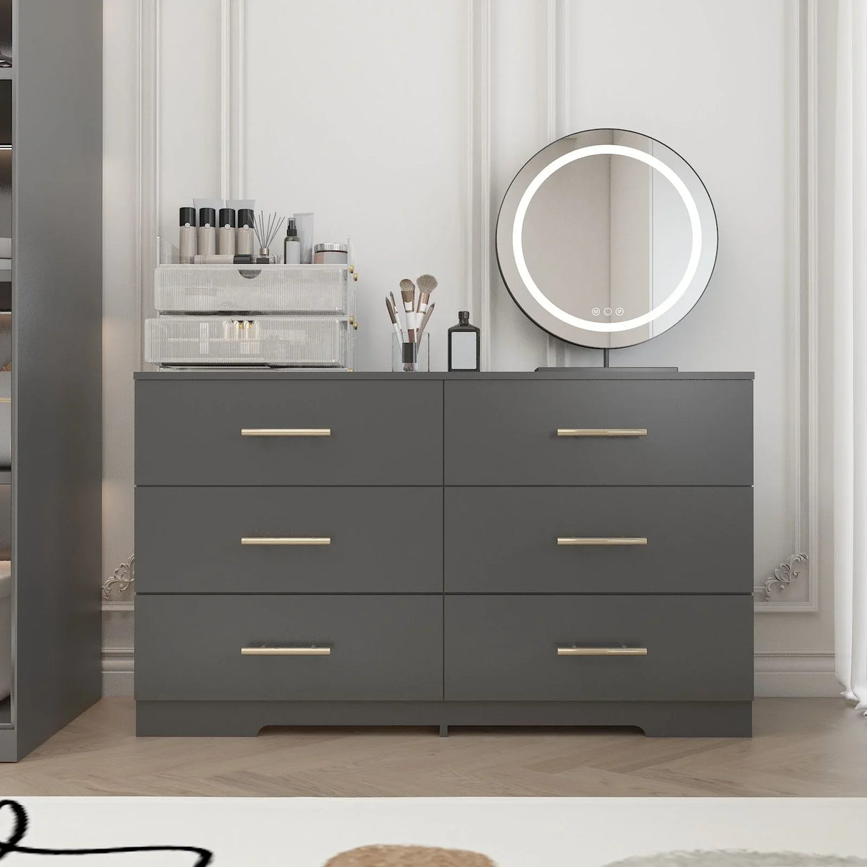 Large 6 Drawers Chest Of Drawer Dressers Table With Golden Handle - Furniture Home Direct