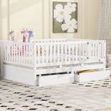 Daybed With Fence Guardrails And 2 Drawers, Split Into Independent Floor Bed & Daybed - Furniture Home Direct