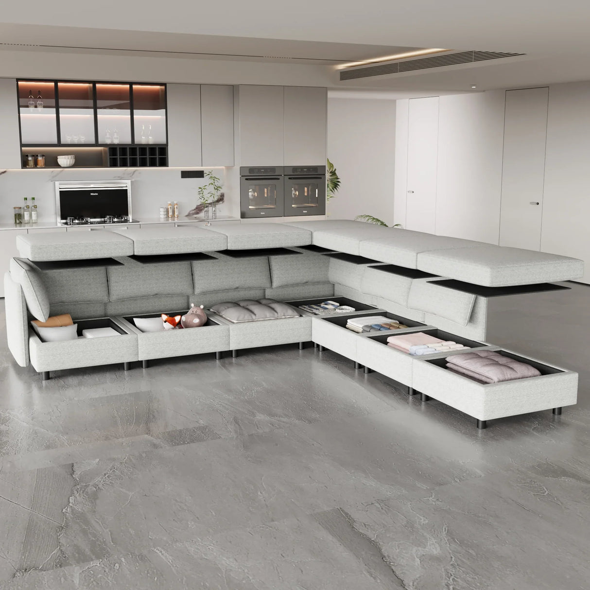 3 Pc Modular living room Set With Different Configurations, Light Gray - Furniture Home Direct