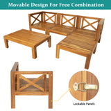 Outdoor 5-Piece Sectional Set with Cushions, Natural Finish+ Beige Cushions - Furniture Home Direct