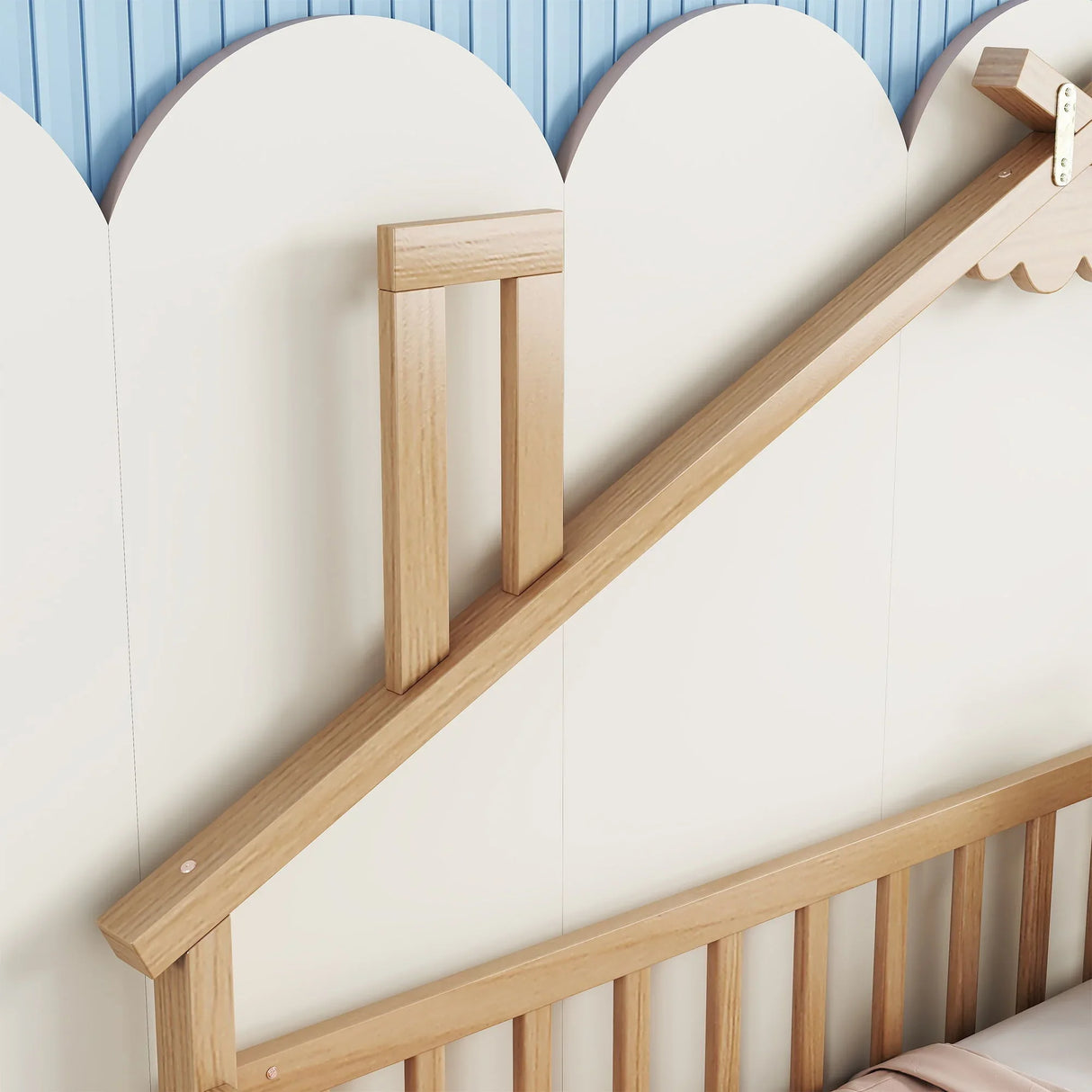 House-Shaped Bedside Floor Bed With Guardrails, Slats, Without Door - Furniture Home Direct