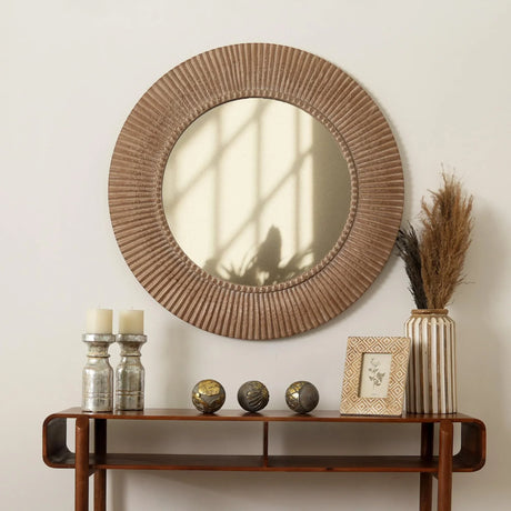 Handcarved Decorative Hanging Wall Mirror - Antique Brown / White - Furniture Home Direct