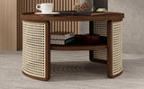 2-Tiered Round Walnut Wood Coffee Table - Furniture Home Direct