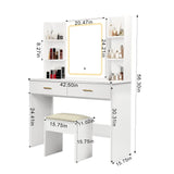 Vanity Desk With Mirror And LED Lights 3 Lighting Modes And Power Outlet 2 Spacious Drawers And Stool - White - Furniture Home Direct
